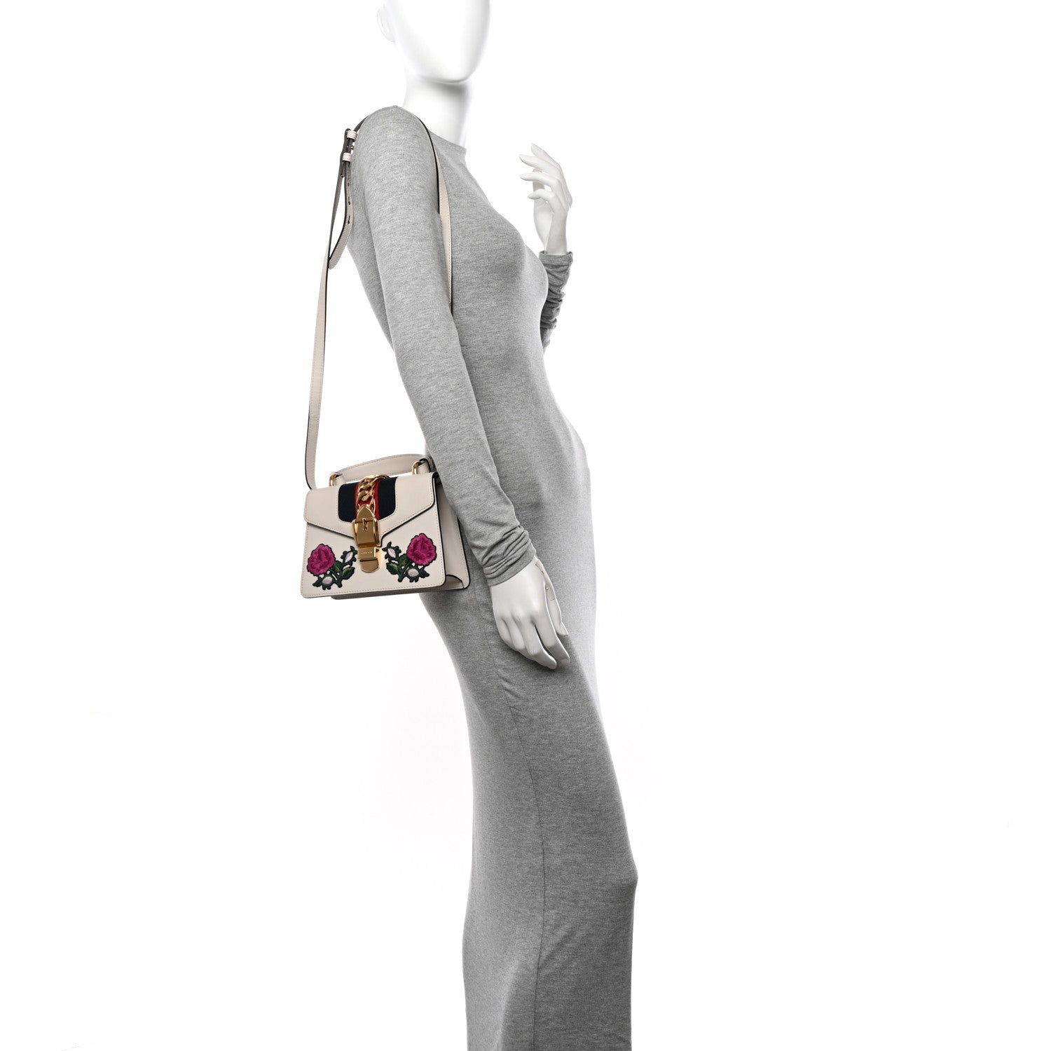 Gucci Calfskin Embroidered Mini Sylvie Top Handle Bag White 2 of 11