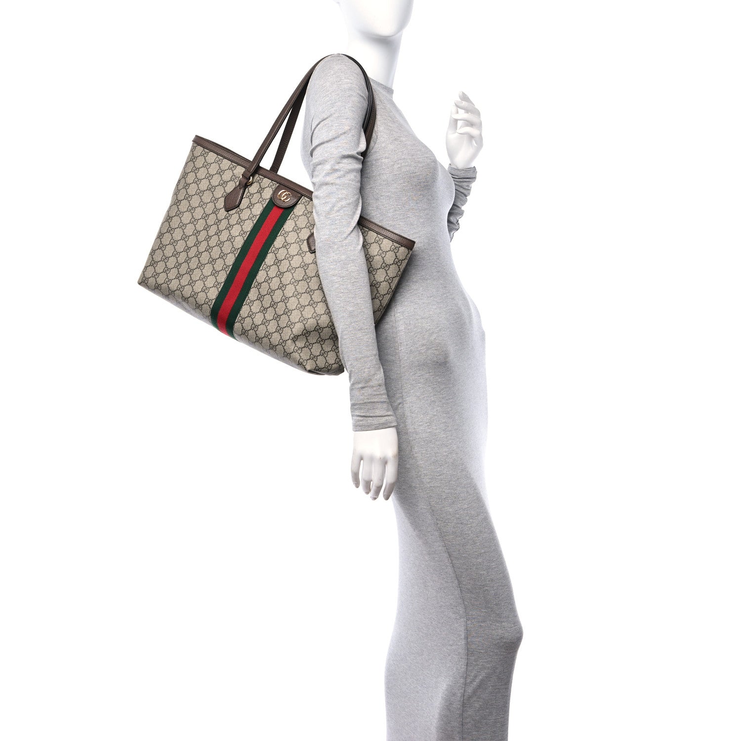 Gucci GG Supreme Monogram Textured Calfskin Web Medium Ophidia Shopping Tote Beige Ebony New Acero 2 of 10
