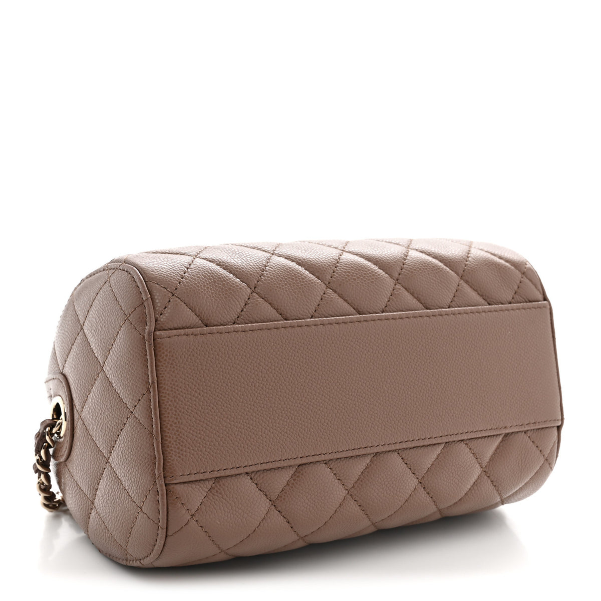 Caviar Quilted Barrel Clutch With Chain Brown