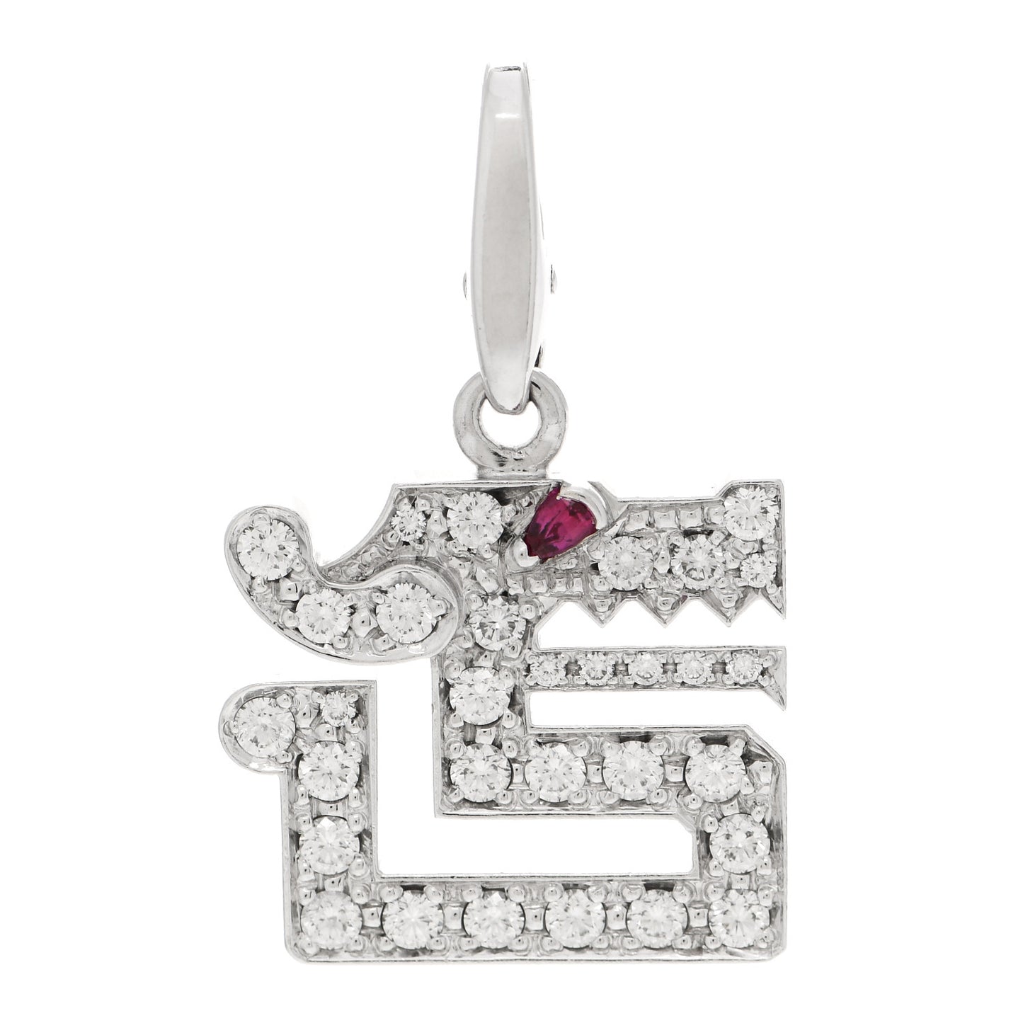 18K White Gold Diamond Ruby Dragon Charm