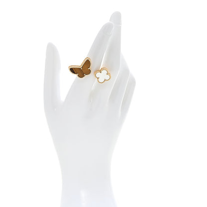 Van Cleef & Arpels 18K Yellow Gold Mother of Pearl Tiger Eye Lucky Alhambra Between the Finger Ring 53 6.5 2 of 5