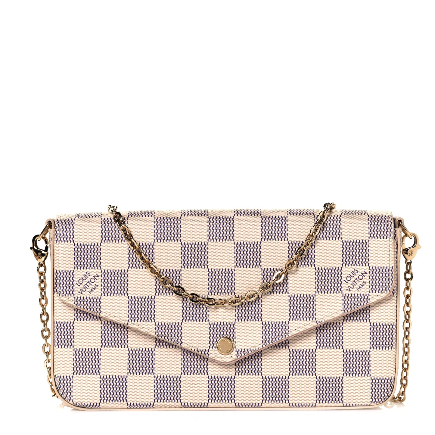 Damier Azur Pochette Felicie Chain Wallet Rose Ballerine