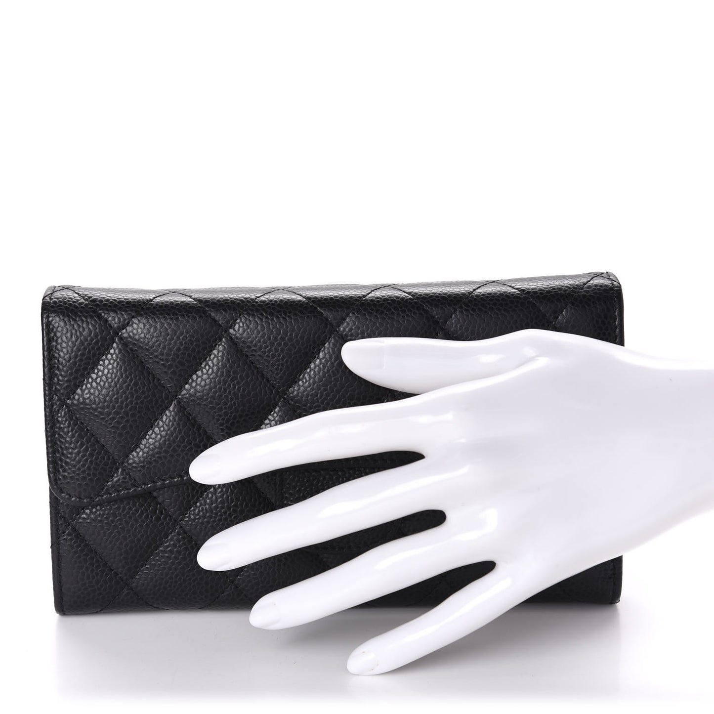 Caviar Quilted Large Flap Wallet Black