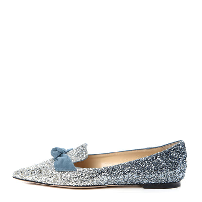 Jimmy Choo Glitter Degrade Fireball Gabie Flats 37.5 Silver Dusk Blue 1 of 10