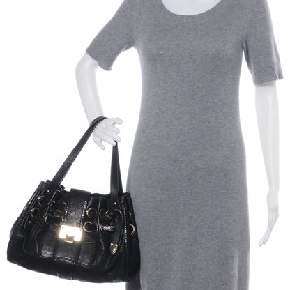 Jimmy Choo Leather Watersnake Trim Riki Tote Bag Black 2 of 7