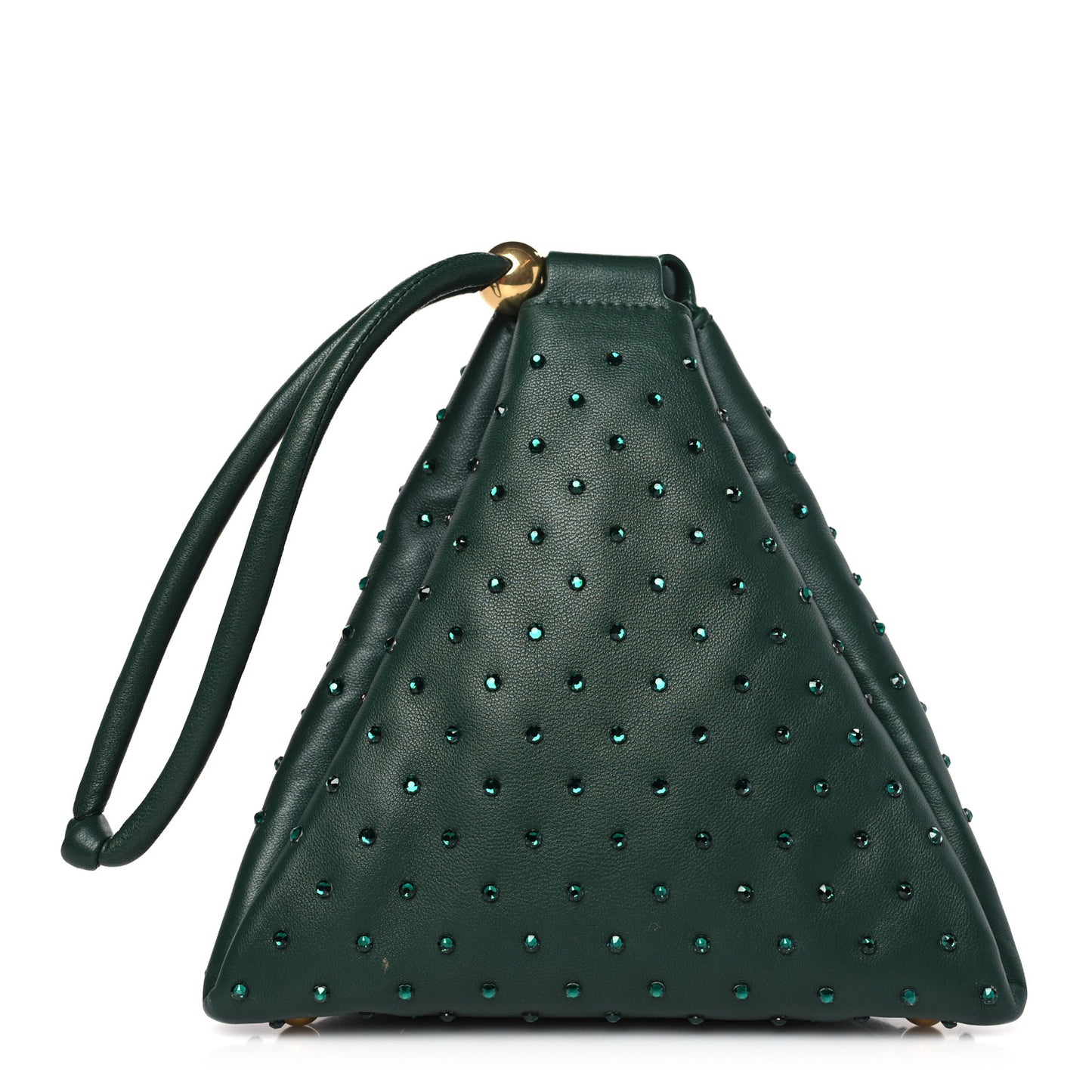 Nappa Strass Drawstring Pyramid Pouch Green