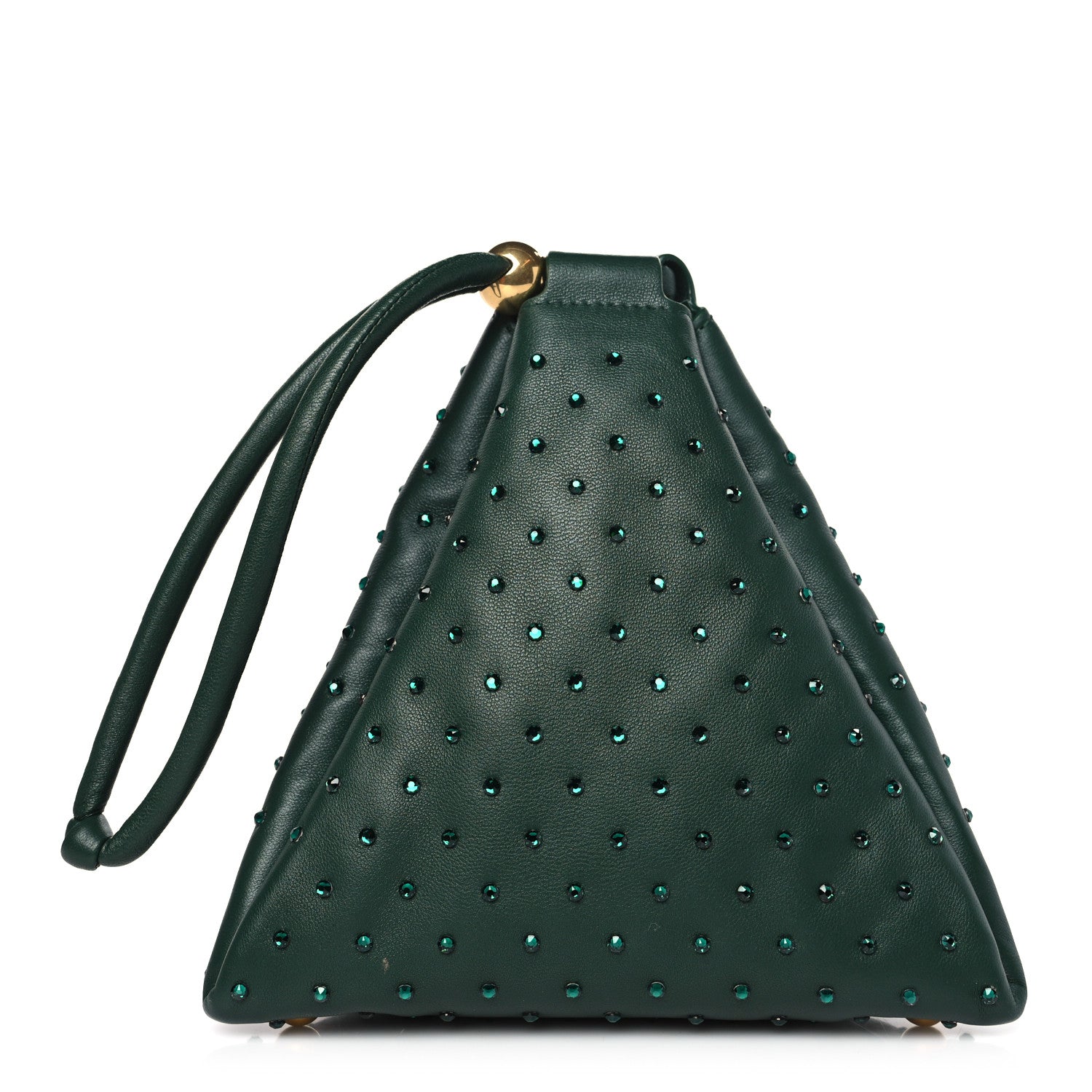Bottega Veneta Nappa Strass Drawstring Pyramid Pouch Green 1 of 10