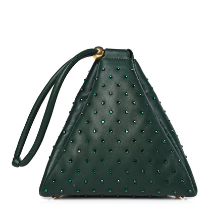 Bottega Veneta Nappa Strass Drawstring Pyramid Pouch Green 1 of 10