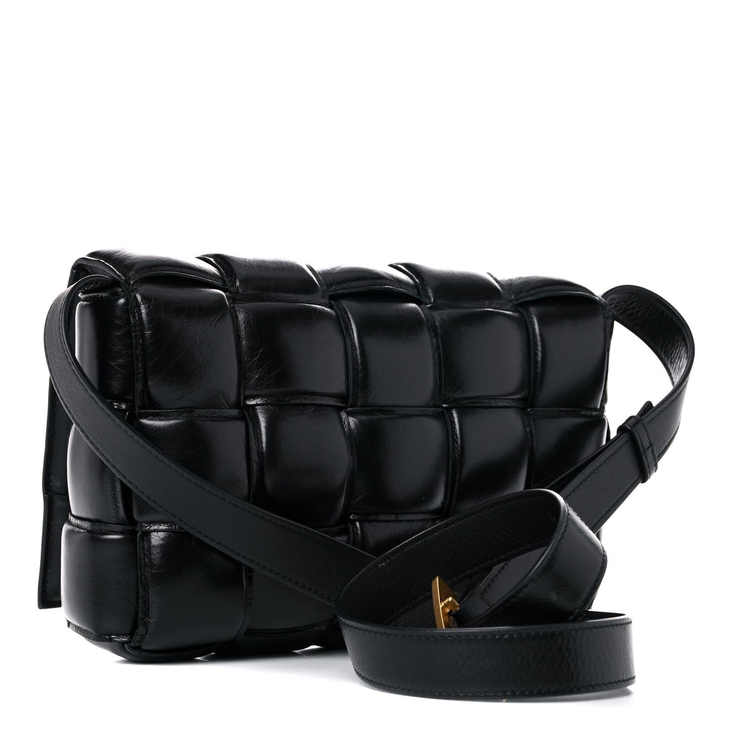 Paper Calfskin Maxi Intreccio Padded Cassette Crossbody Bag Black