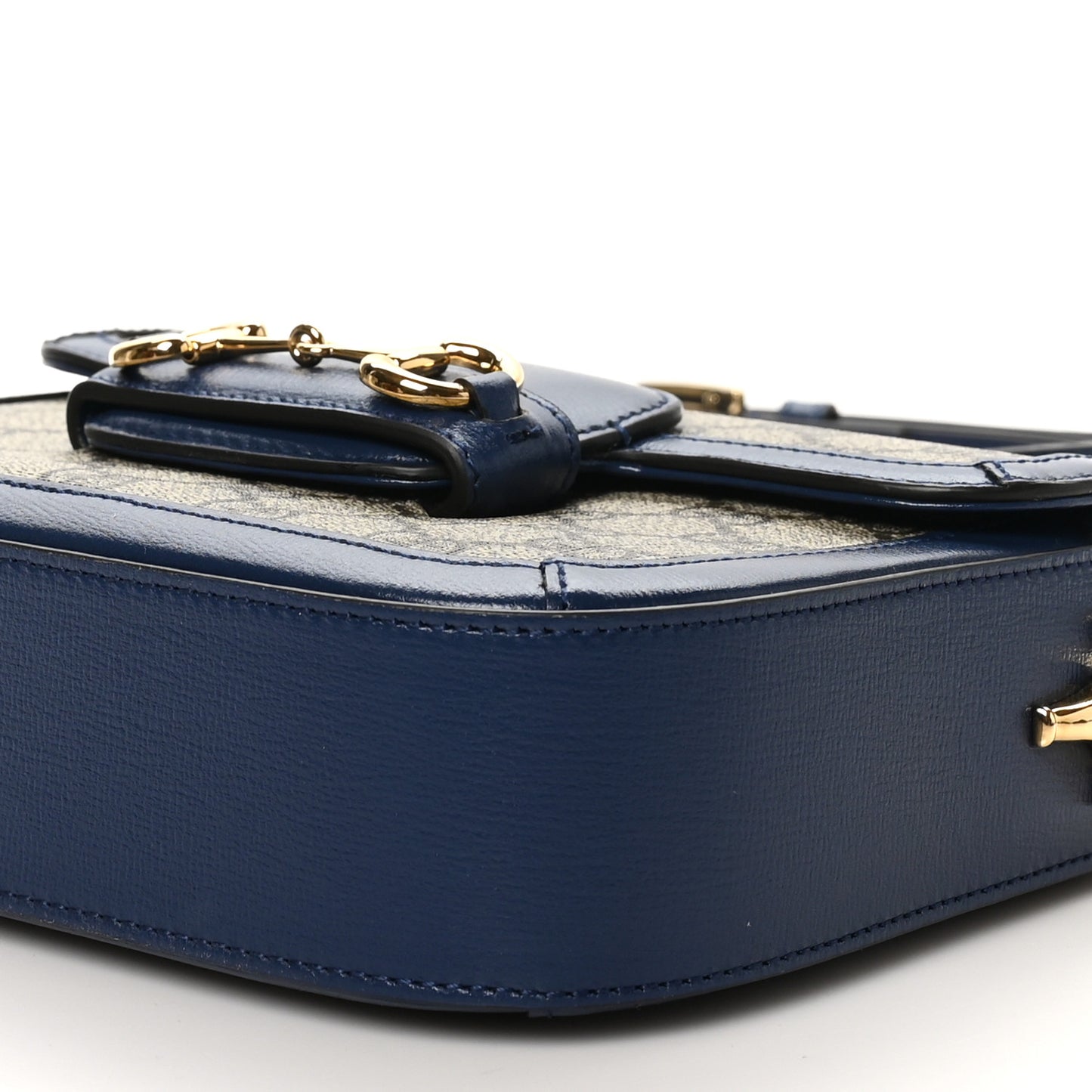 GG Supreme Monogram Textured Dollar Calfskin Web Mini Horsebit 1955 Shoulder Bag Beige Blue