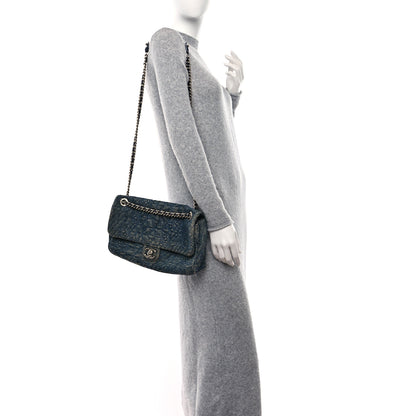 Chanel Denim Quilted Camellia Embroidered Large Flap Blue 2 of 11