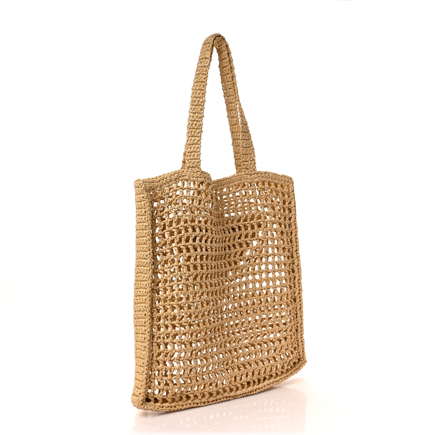 Prada Yarn Raffia Effect Crochet Logo Embroidered Tote Bag Naturale 2 of 7