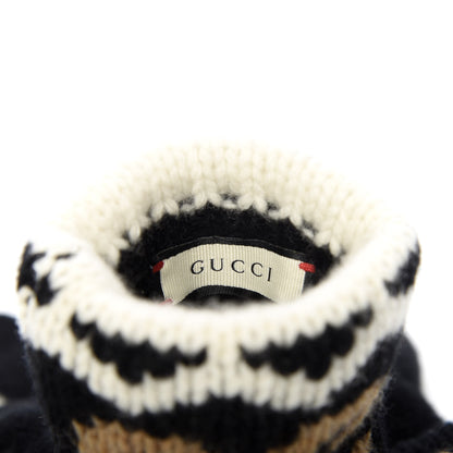 Gucci Wool Tricot GG Perty Gloves L Black Beige 3 of 5