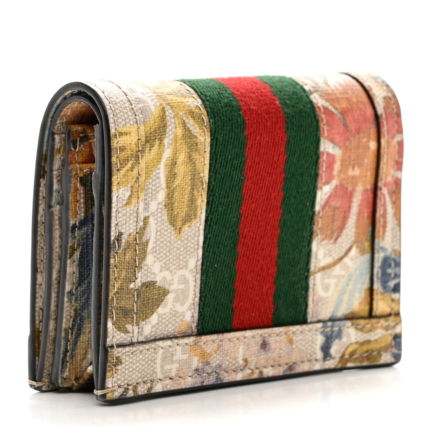 GG Supreme Monogram Water Flora Web Ophidia Card Case Beige White Multicolor