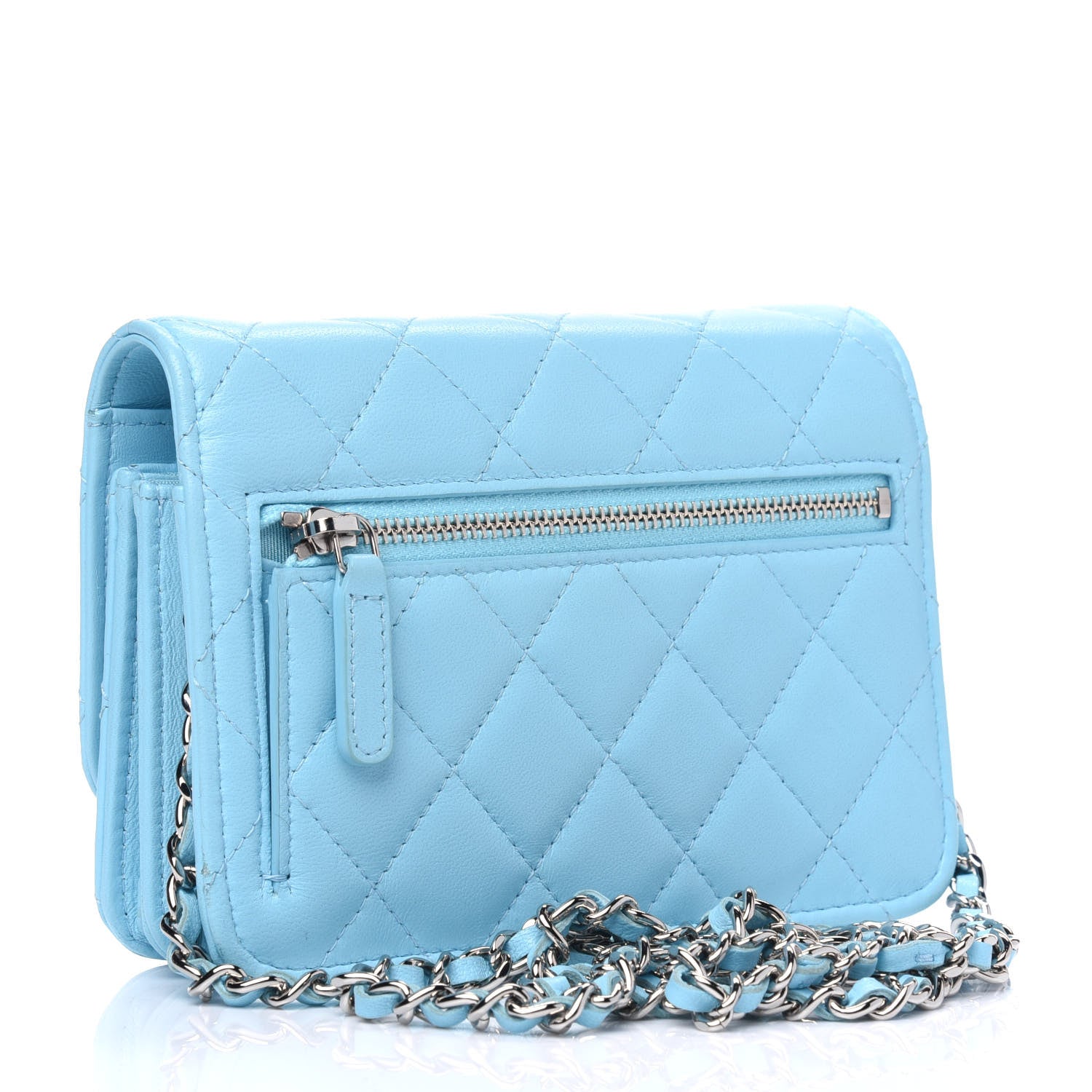 Chanel Lambskin Quilted Mini Wallet On Chain WOC Blue 2 of 5