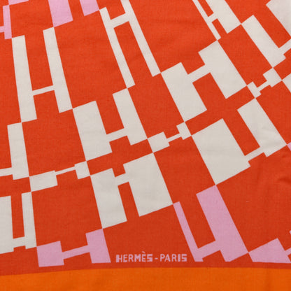 Hermes Cashmere Silk Op'H Shawl 140 Orange Rose Blanc 4 of 5