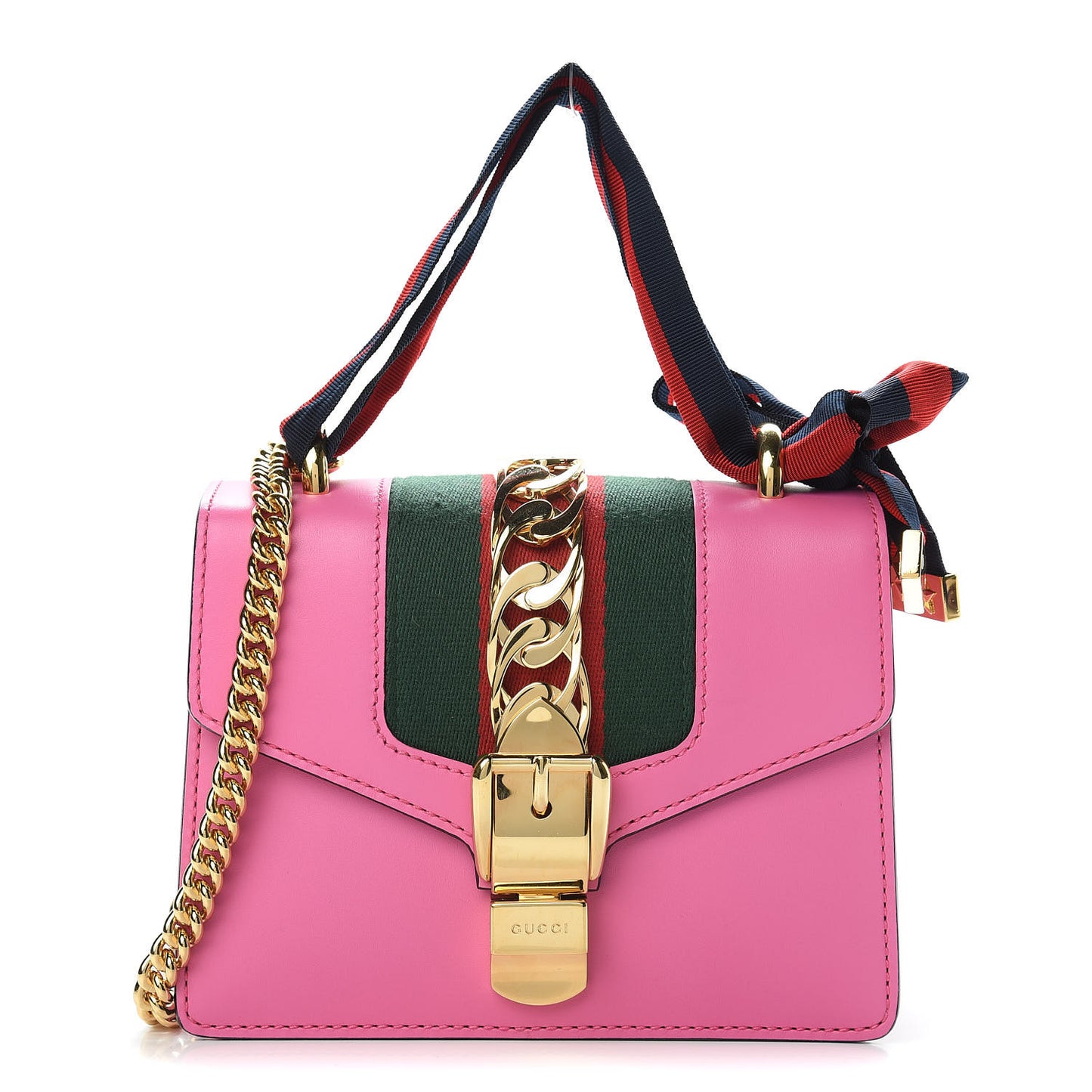 Vitello Fontanella Web Mini Sylvie Chain Shoulder Bag Pink Tropical Flower