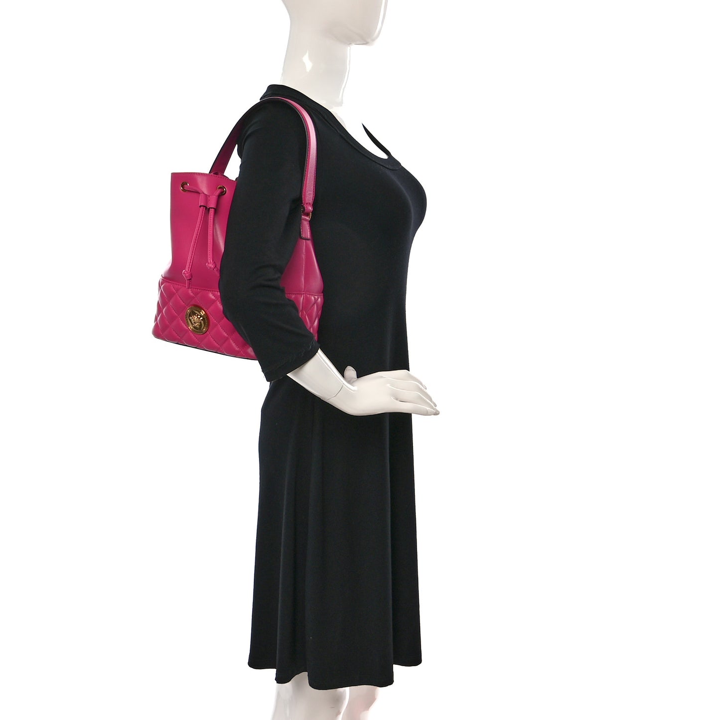 Nappa Quilted Medusa Top Handle Bucket Bag Fuchsia