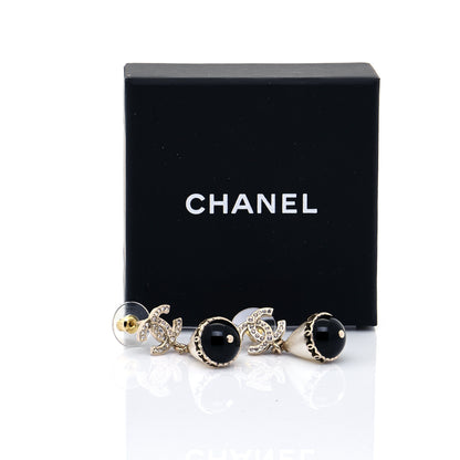 Chanel Crystal Pearl CC Fantasy Drop Earrings Gold Black 5 of 5