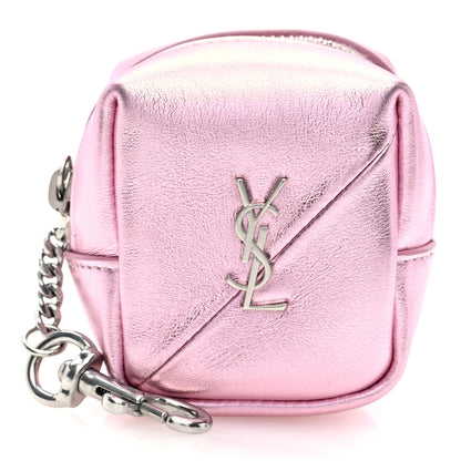 Saint Laurent Crinkled Lame Calfskin Jaime Cube Charm Keychain Violet 1 of 6