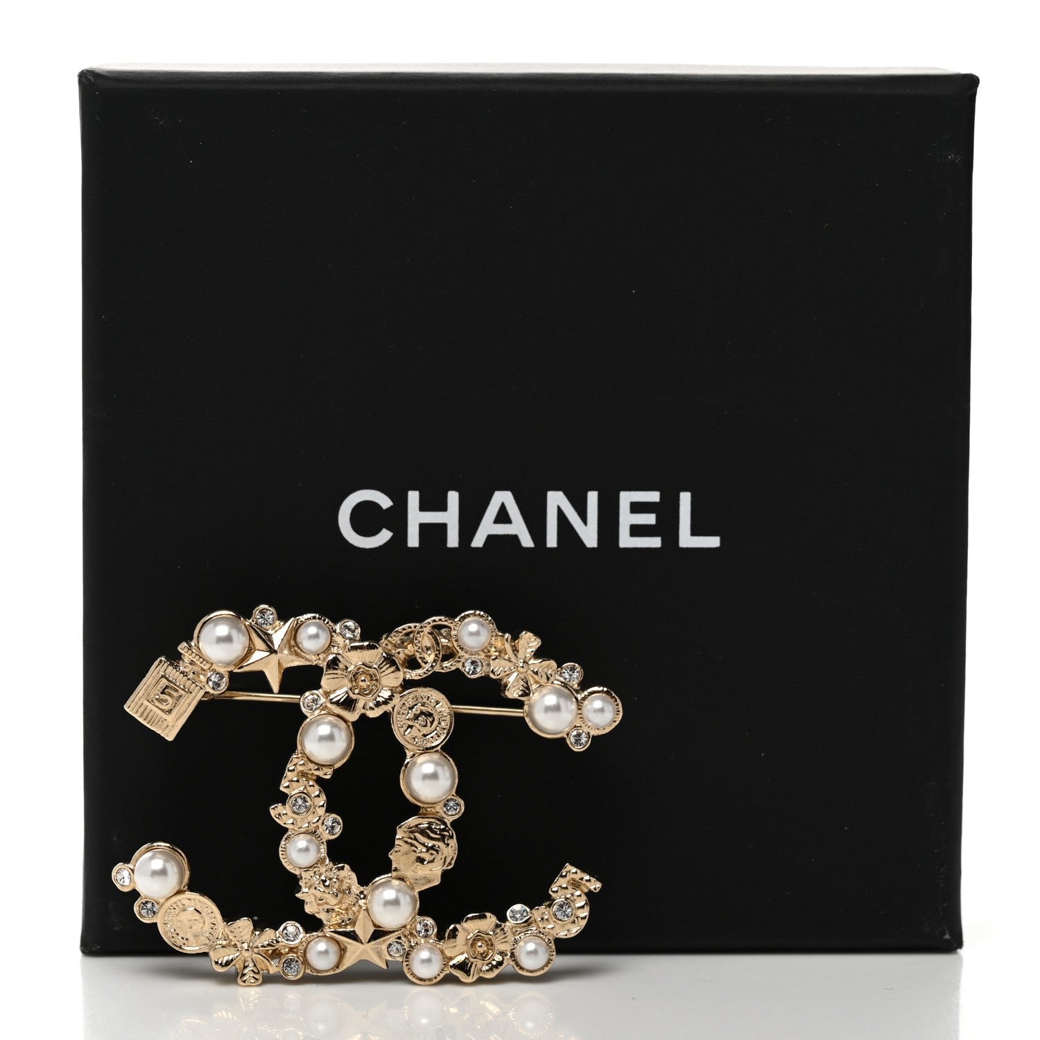 Chanel Crystal Pearl CC Charms Brooch Gold 5 of 5