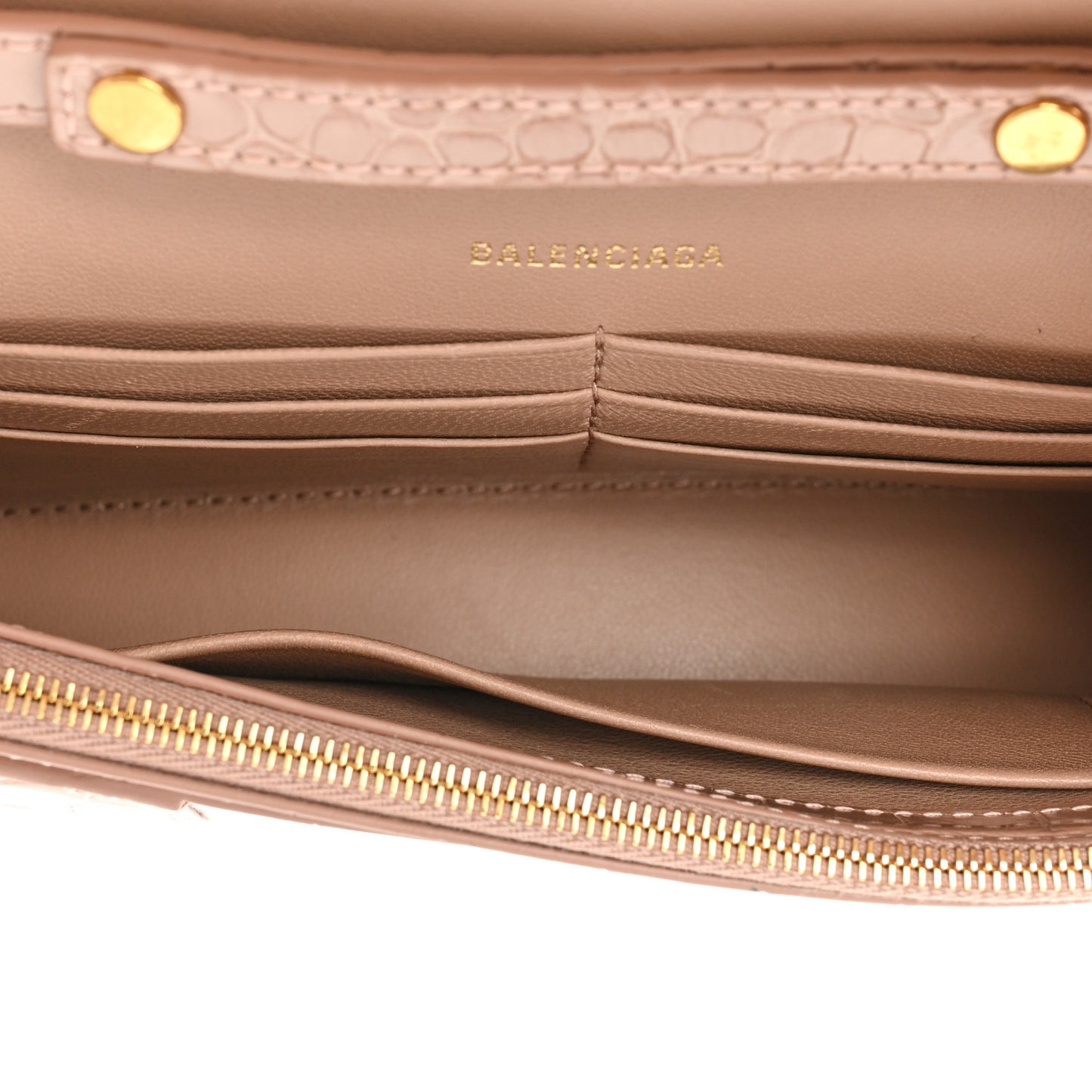 Shiny Calfskin Crocodile Embossed Hourglass Chain Bag Nude Beige