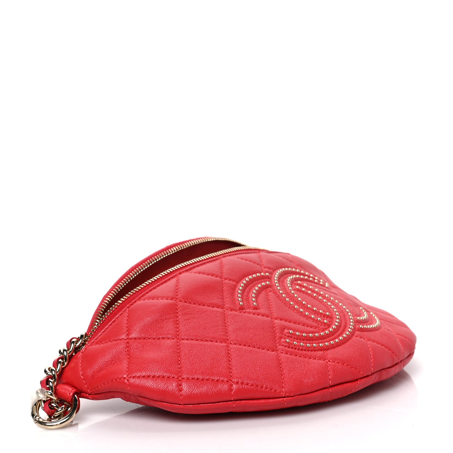 Lambskin Quilted Studded Waist Bag Red