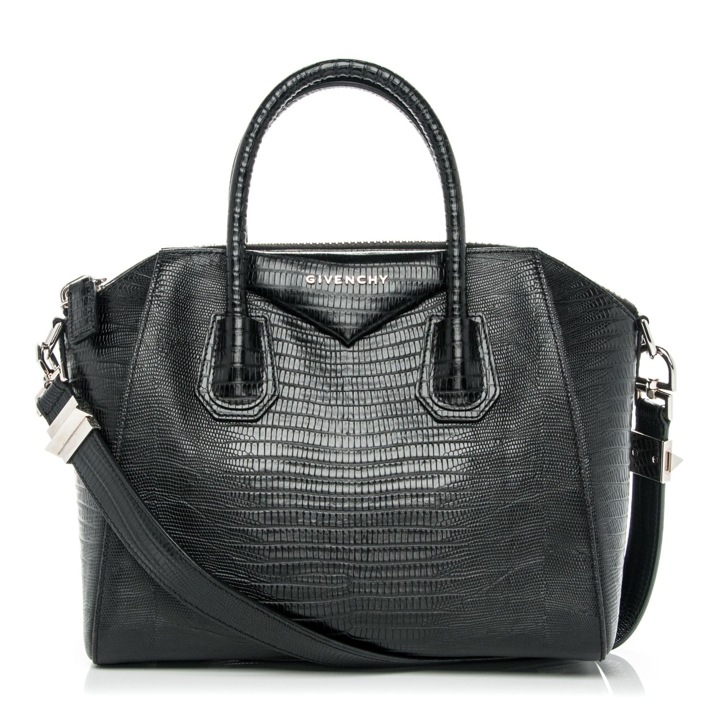 Calfskin Lizard Embossed Small Antigona Black