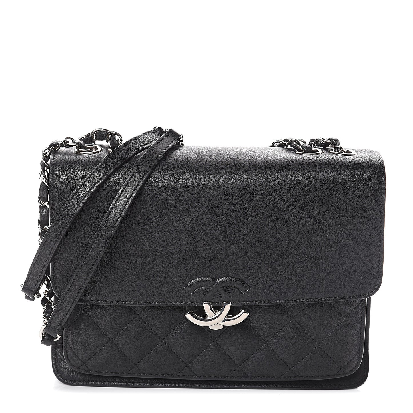 Calfskin Quilted CC Box Flap Black