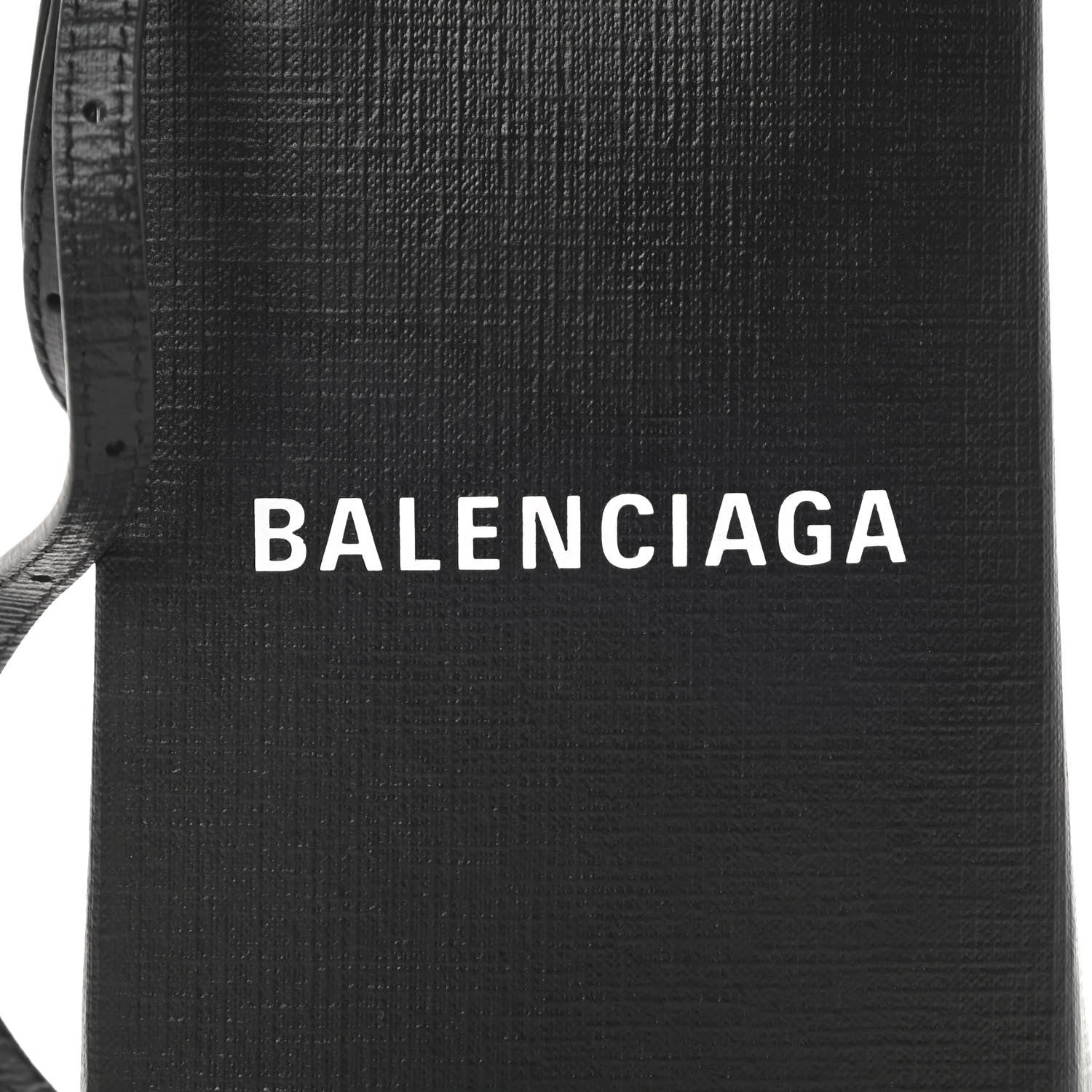 Balenciaga Squared Calfskin Logo Shopping Phone Holder Bag Black 8 of 10