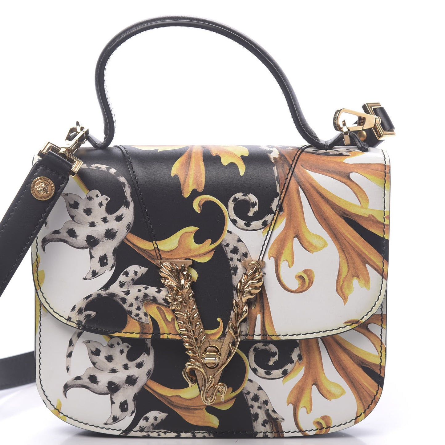 Nappa Acanthus Print Small Virtus Shoulder Bag Black