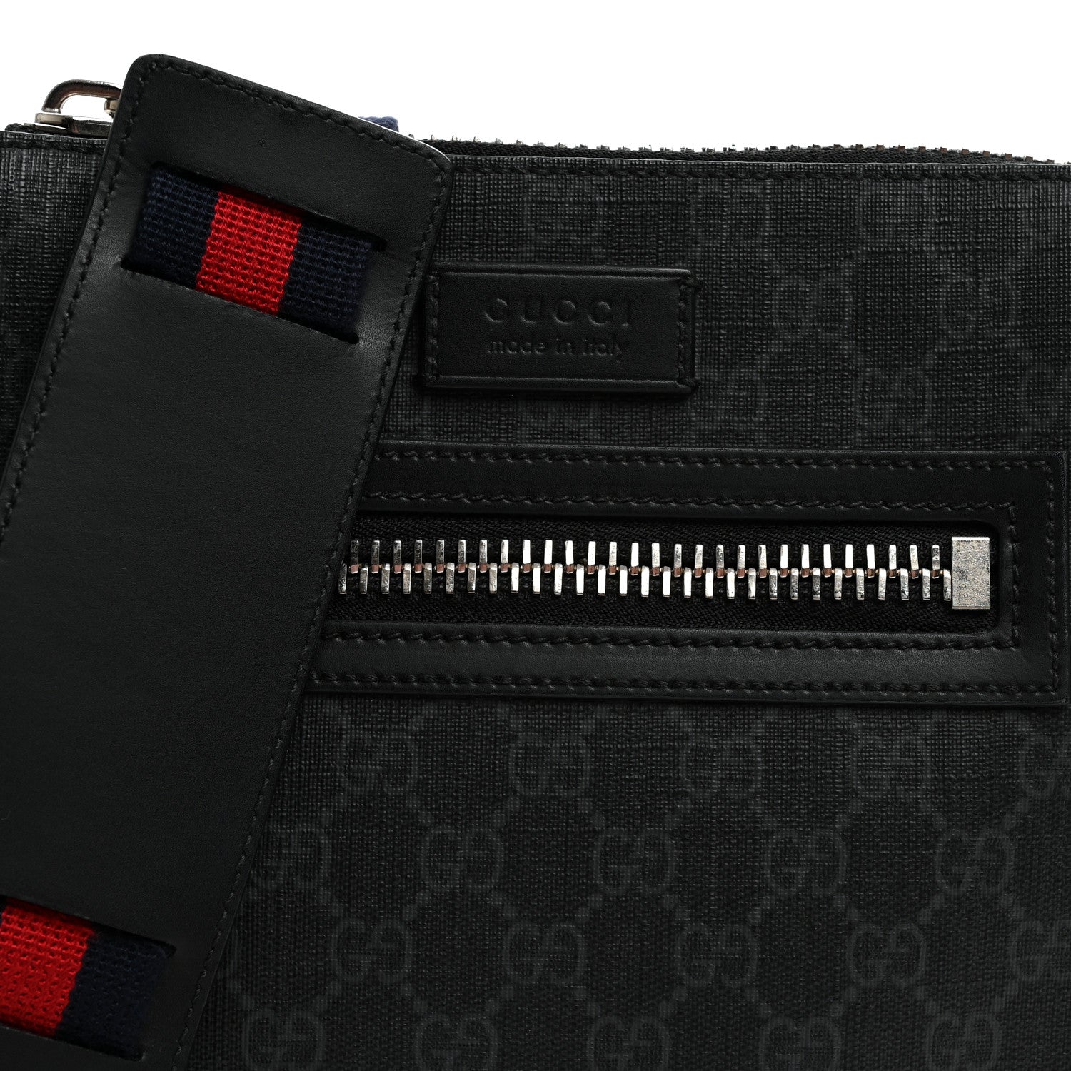 Gucci GG Supreme Monogram Web Small Flat Messenger Bag Black Grey 7 of 9