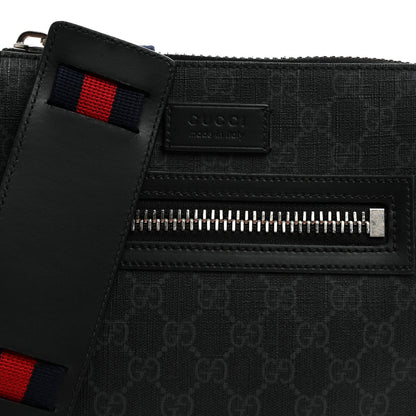 Gucci GG Supreme Monogram Web Small Flat Messenger Bag Black Grey 7 of 9
