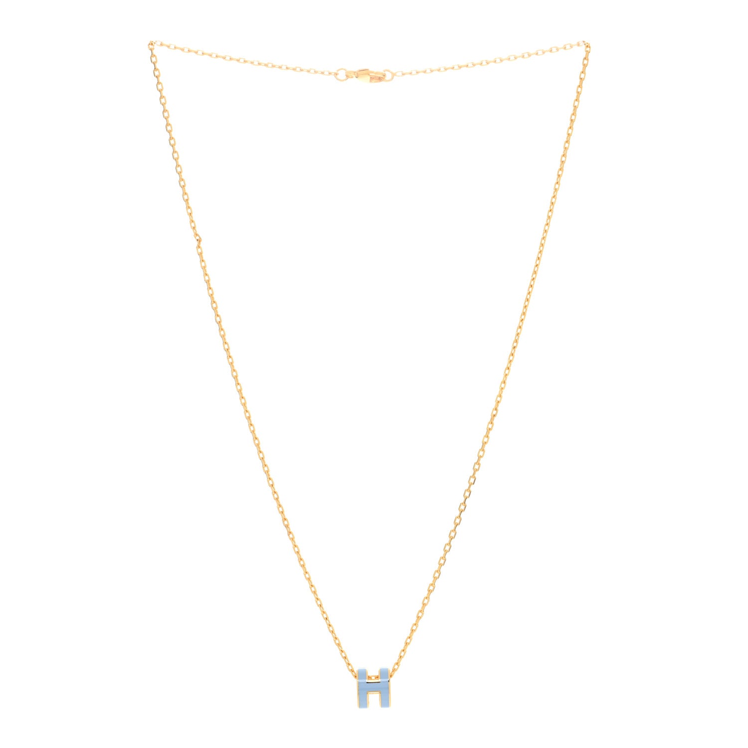 Hermes Lacquered Gold Mini Pop H Pendant Necklace Celeste 3 of 5