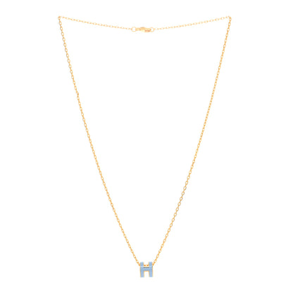 Hermes Lacquered Gold Mini Pop H Pendant Necklace Celeste 3 of 5