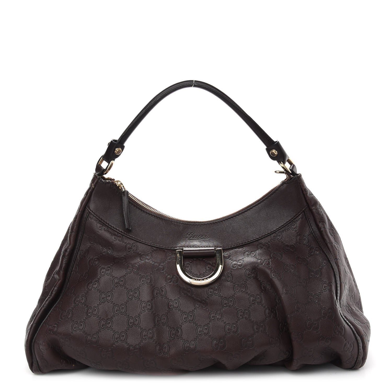 Gucci Guccissima Large D Gold Ring Hobo Chocolate Brown 1 of 15