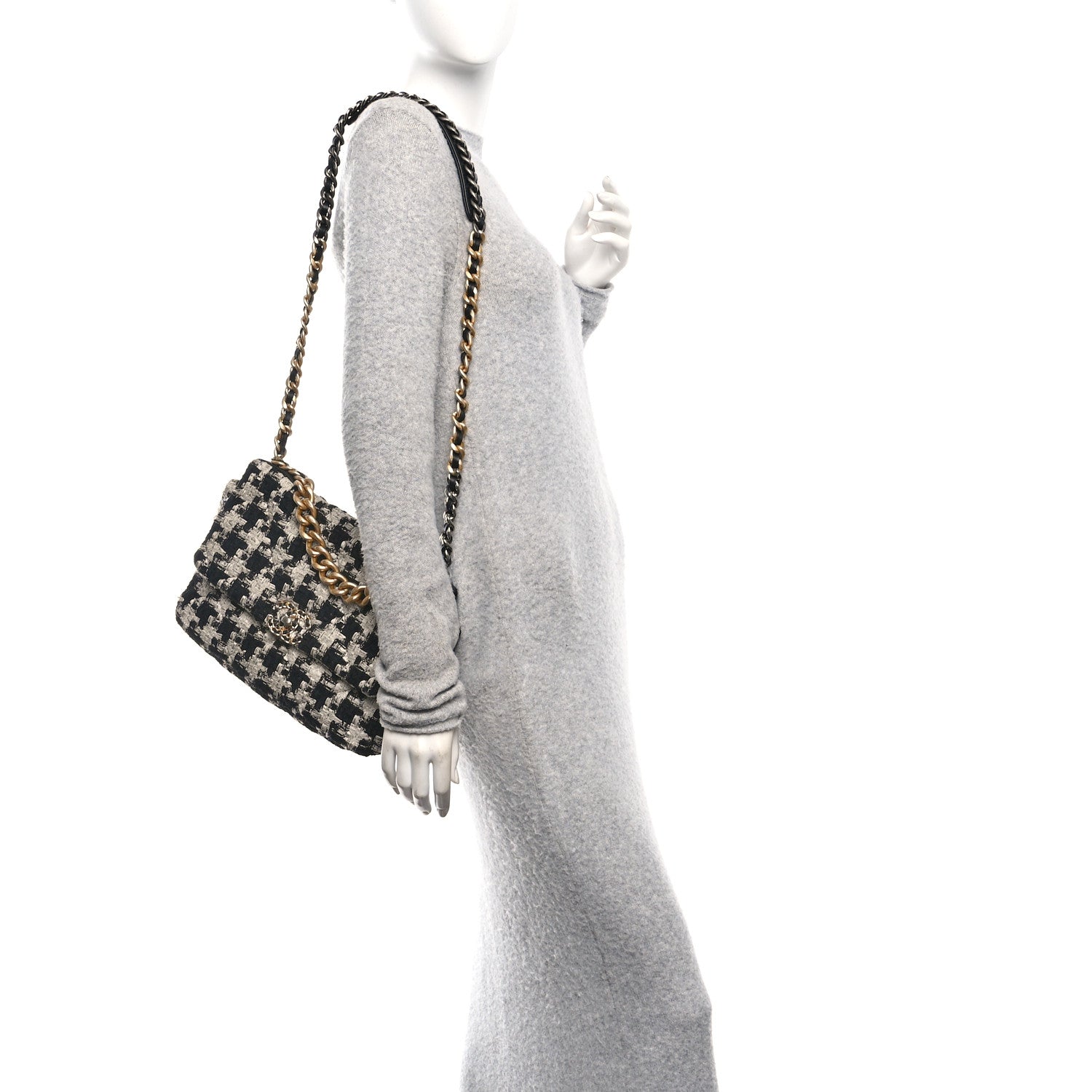 Chanel Tweed Quilted Large Chanel 19 Flap Black Ecru White 2 of 12