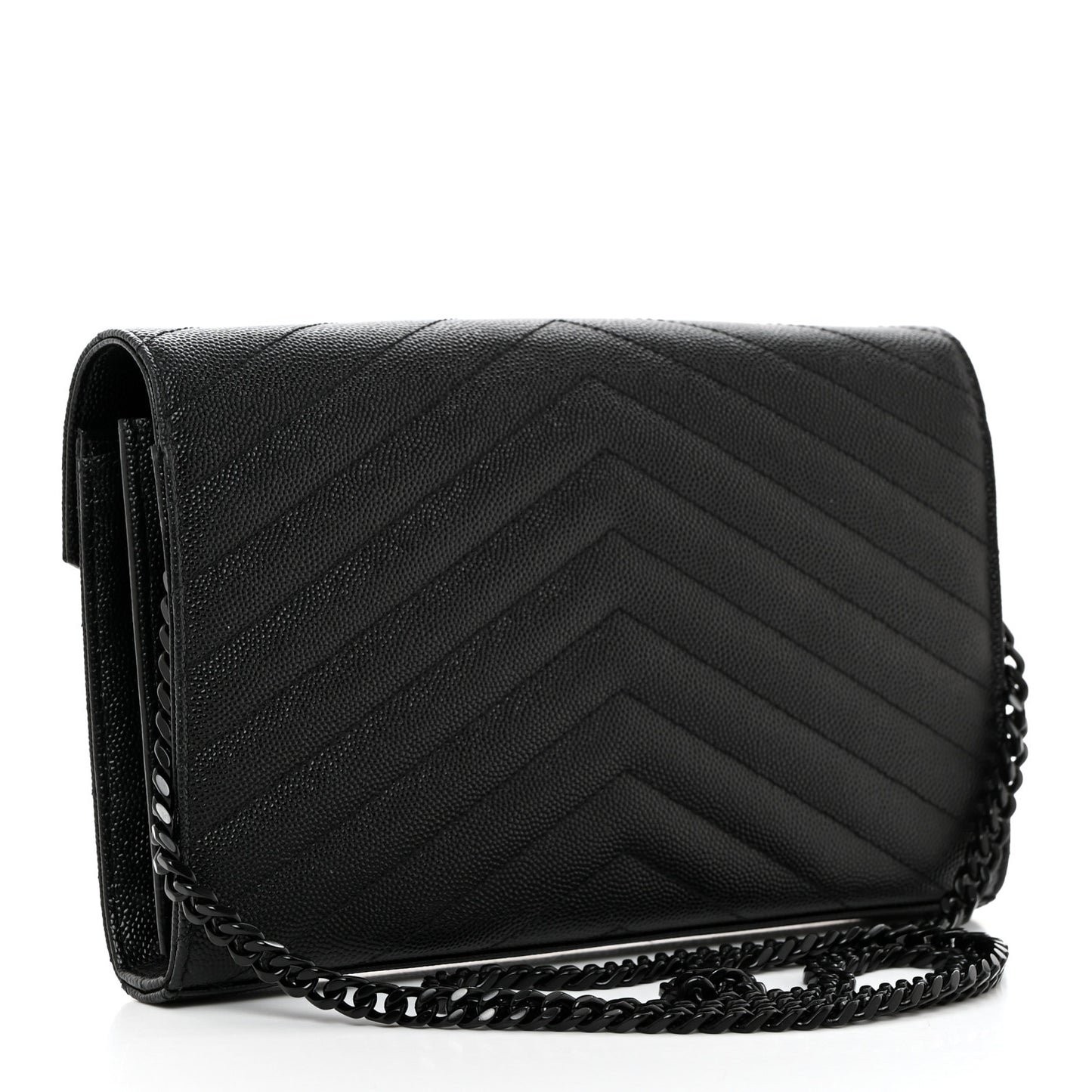 Grain De Poudre Matelasse Chevron Monogram Monochrome Chain Wallet Black