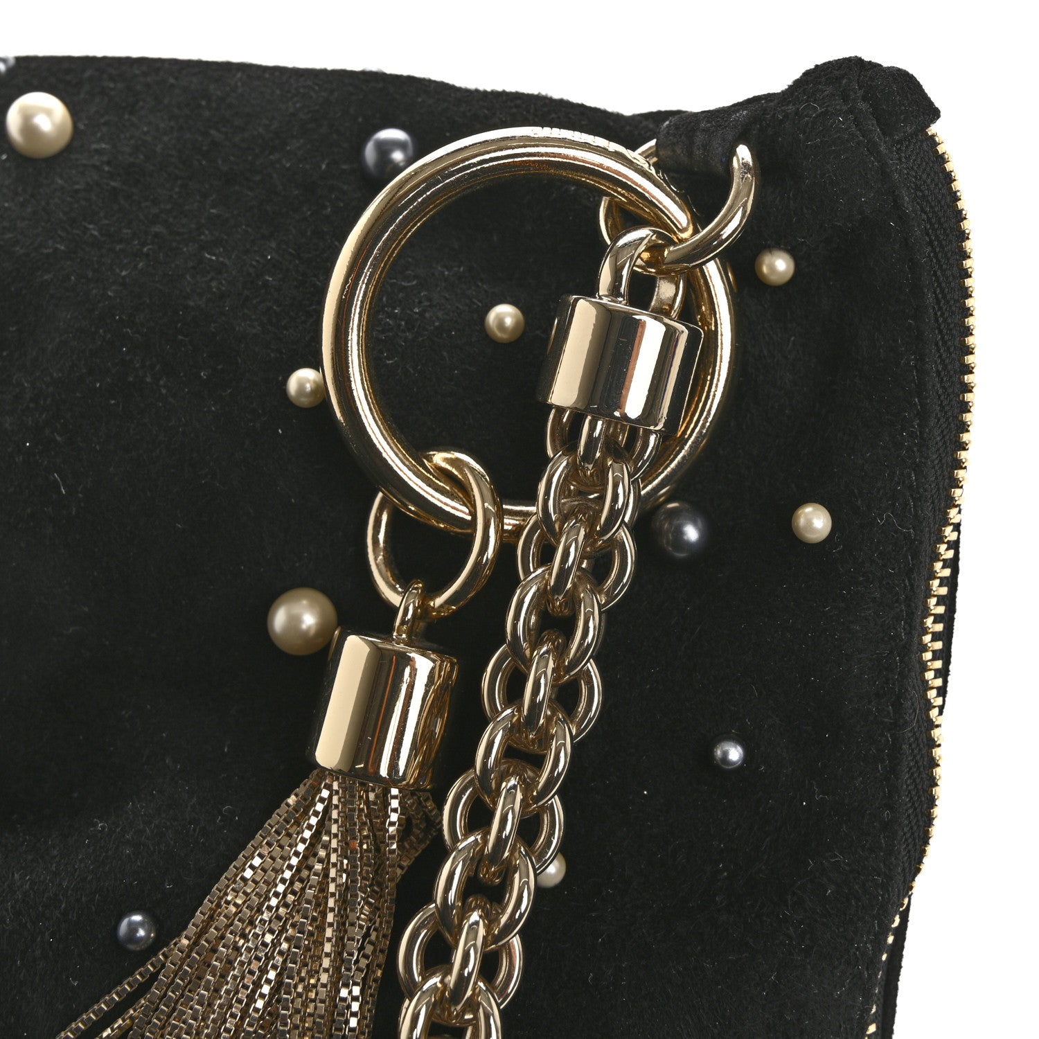 Jimmy Choo Suede Pearl Embellished Callie Tassel Clutch Bag Black 11 of 12