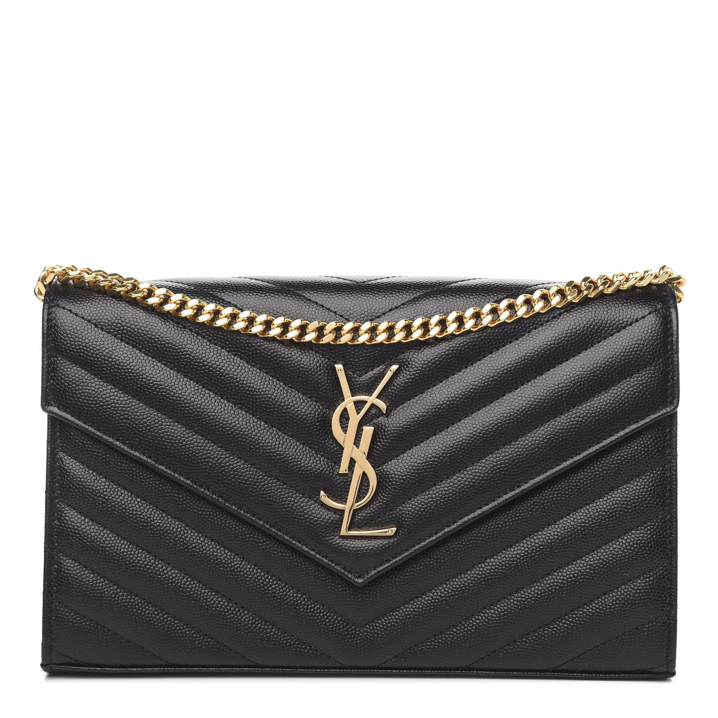 Grain De Poudre Matelasse Chevron Monogram Chain Wallet Black