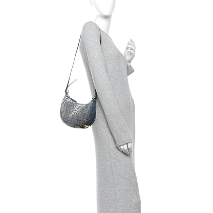 Fendi Velluto Jacquard F is Fendi Vitello Grace Mini Fendigraphy Hobo Bag Blue Brown 2 of 11