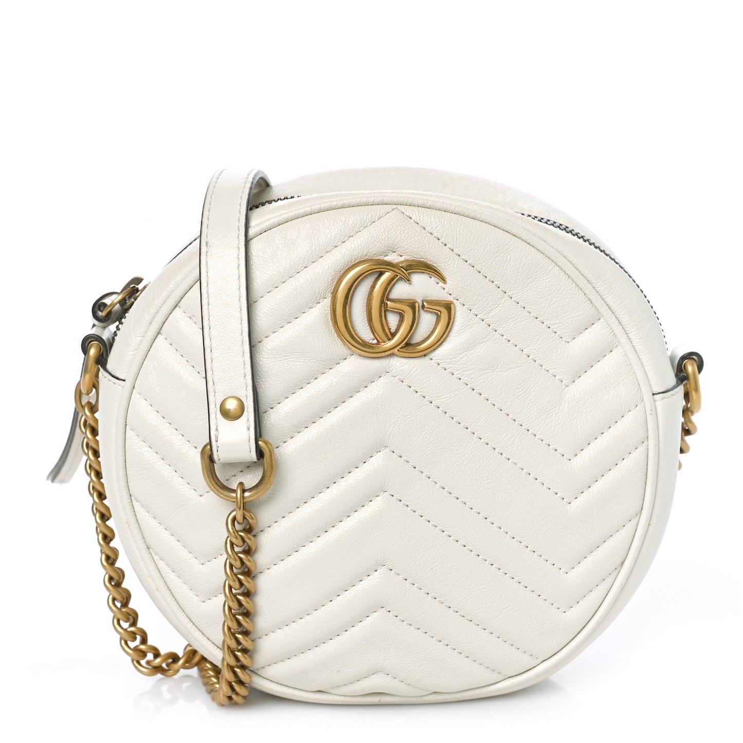 Calfskin Matelasse Mini GG Marmont Round Shoulder Bag White