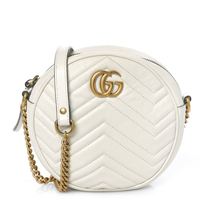 Gucci Calfskin Matelasse Mini GG Marmont Round Shoulder Bag White 1 of 13