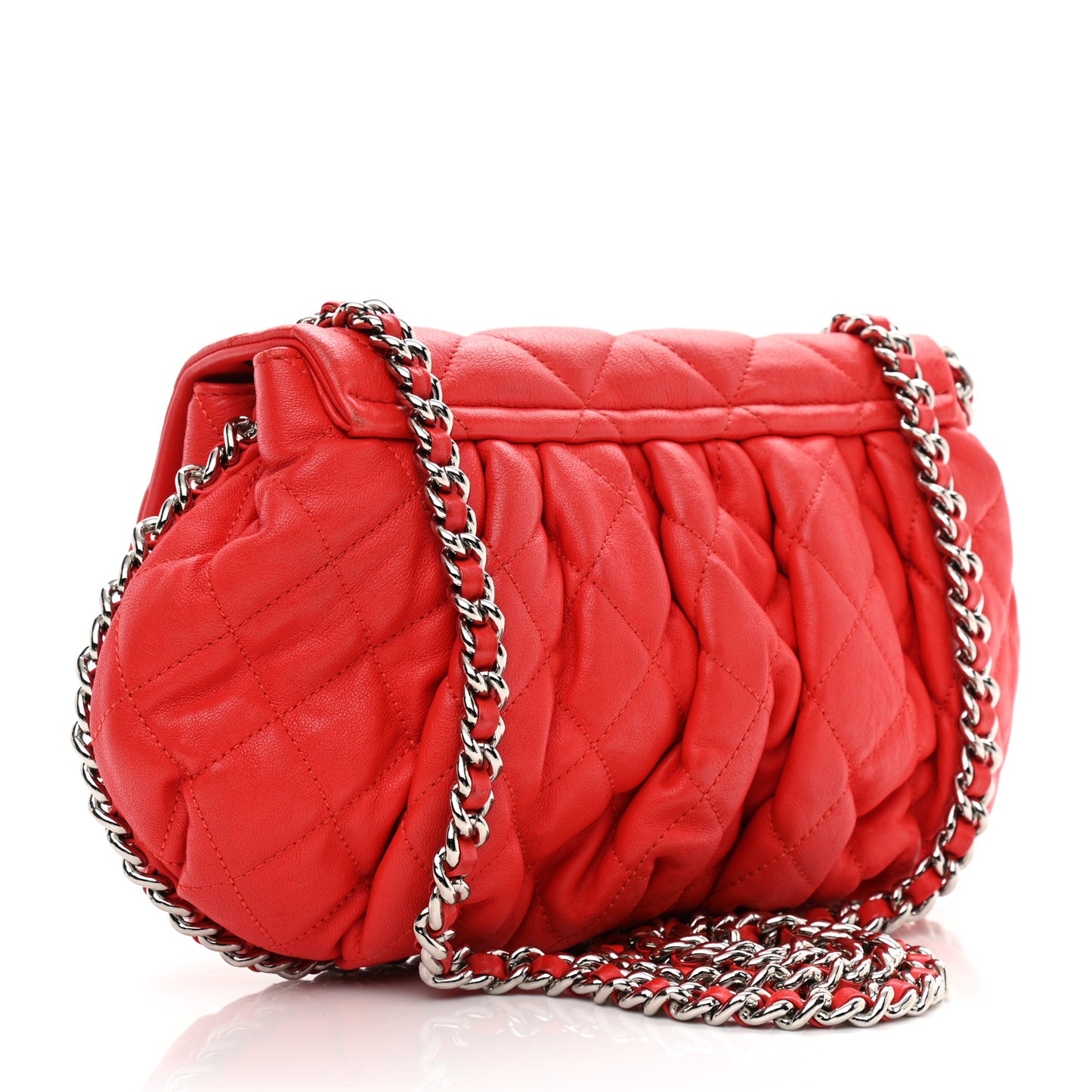 Washed Lambskin Quilted Medium Chain Around Messenger Red