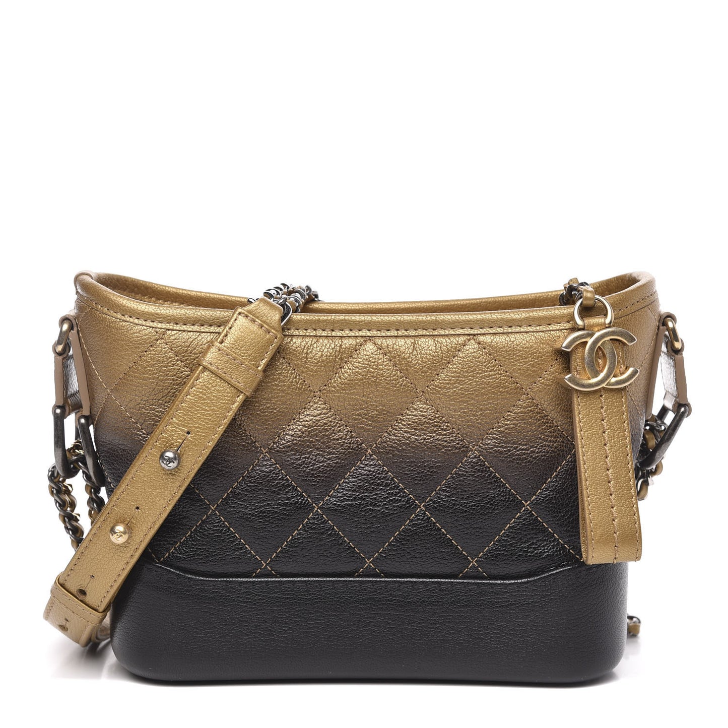 Metallic Goatskin Quilted Small Gabrielle Hobo Gold Black