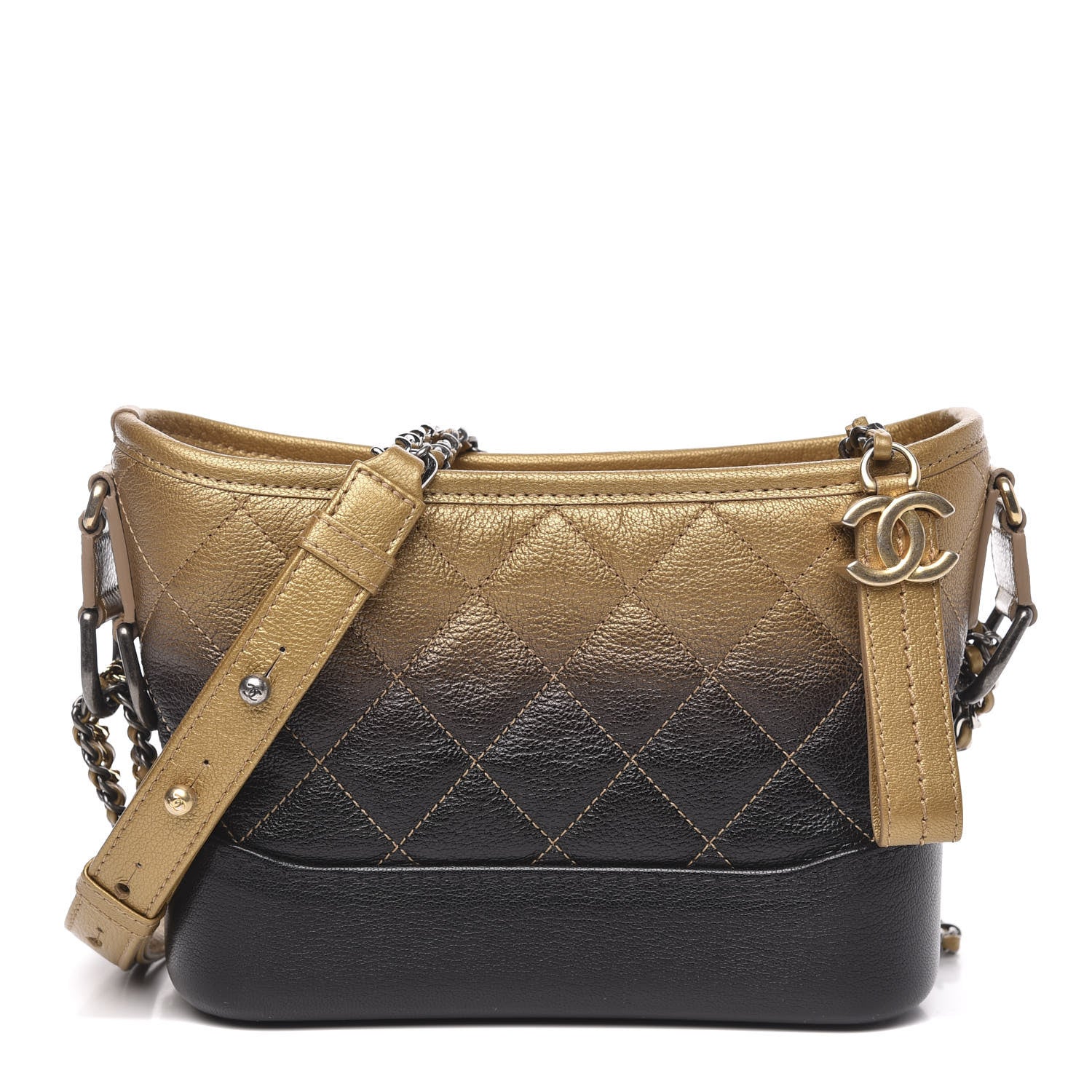 Chanel Metallic Goatskin Quilted Small Gabrielle Hobo Gold Black 1 of 13