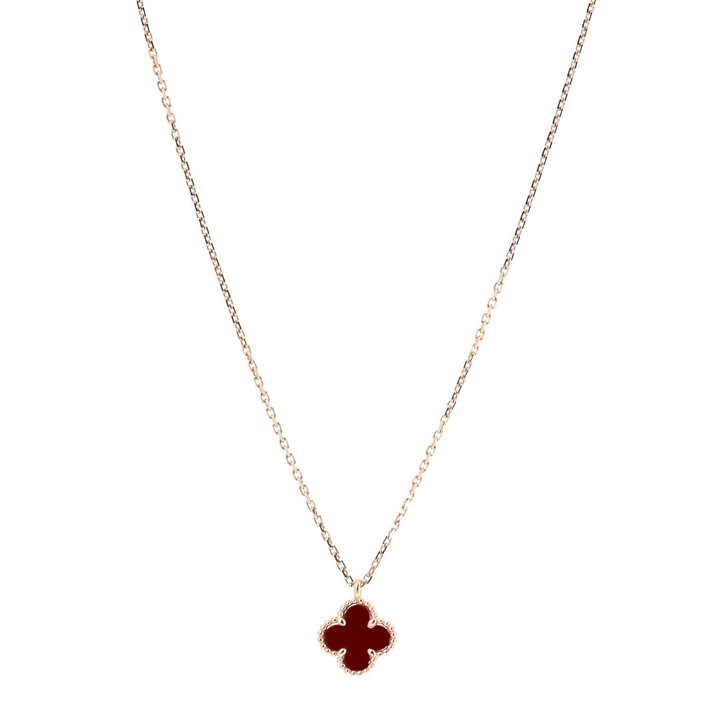 18K Rose Gold Carnelian Sweet Alhambra Pendant Necklace