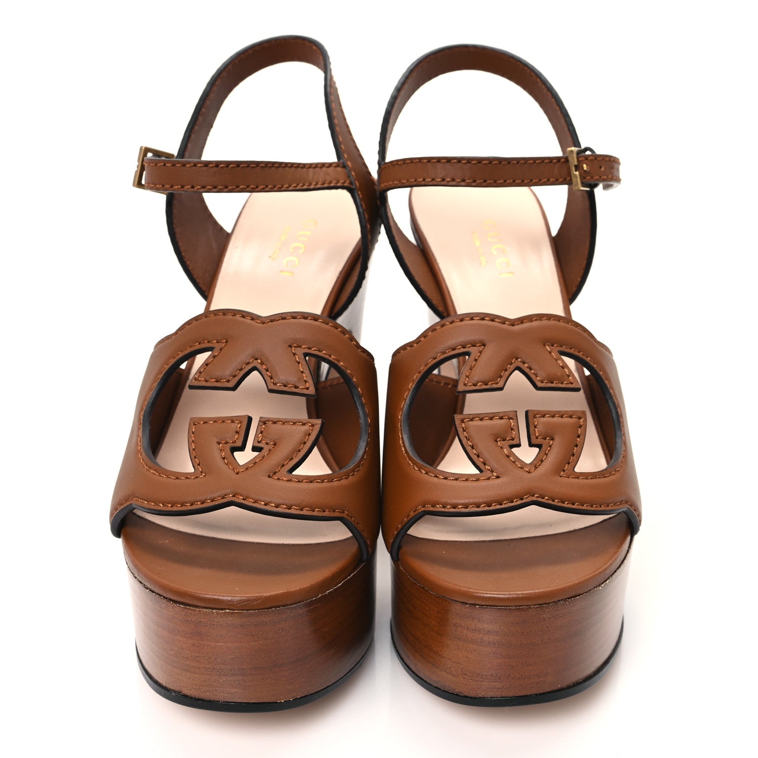 Gucci Cosmos Softy Calfskin Wooden Interlocking G Cut-Out 30/120mm Platform Sandals 36 Cuir 3 of 9