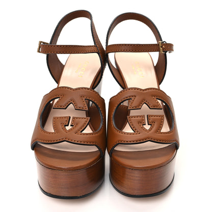Gucci Cosmos Softy Calfskin Wooden Interlocking G Cut-Out 30/120mm Platform Sandals 36 Cuir 3 of 9