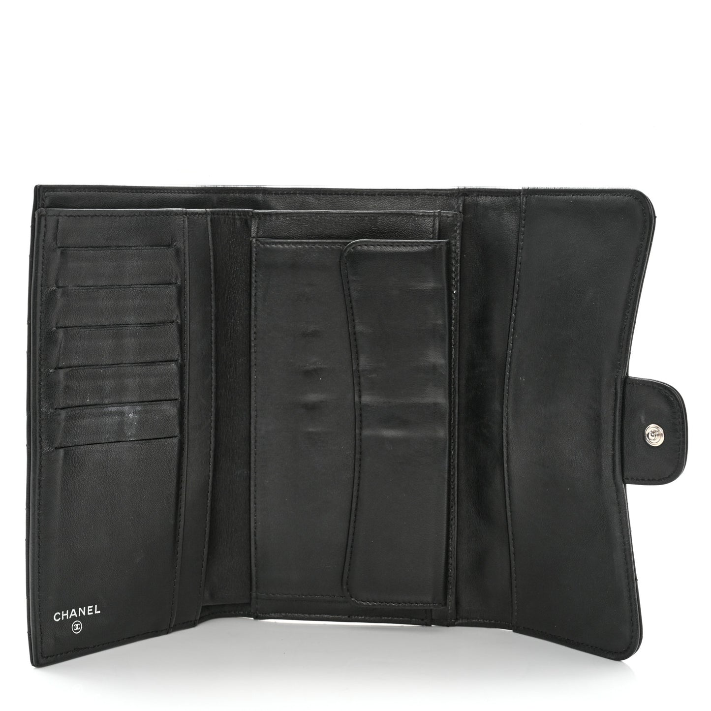 Lambskin Quilted Large Flap Wallet Black